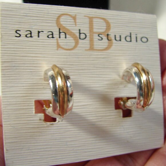 Vtg Sarah B Studio 80s Clip-On EARRINGS x2 Pair: Faux Pearl & Hoop, MOC F97 - Picture 7 of 12